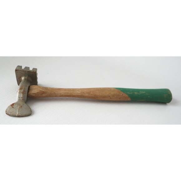 Vintage Meat Tenderizer with Wood Green Handle Primitive Kitchenware - Picture 3 of 7